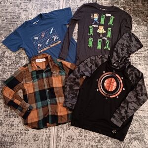 Boys Fall Shirt Bundle Lot Minecraft Flannel And Basketball Hoodie